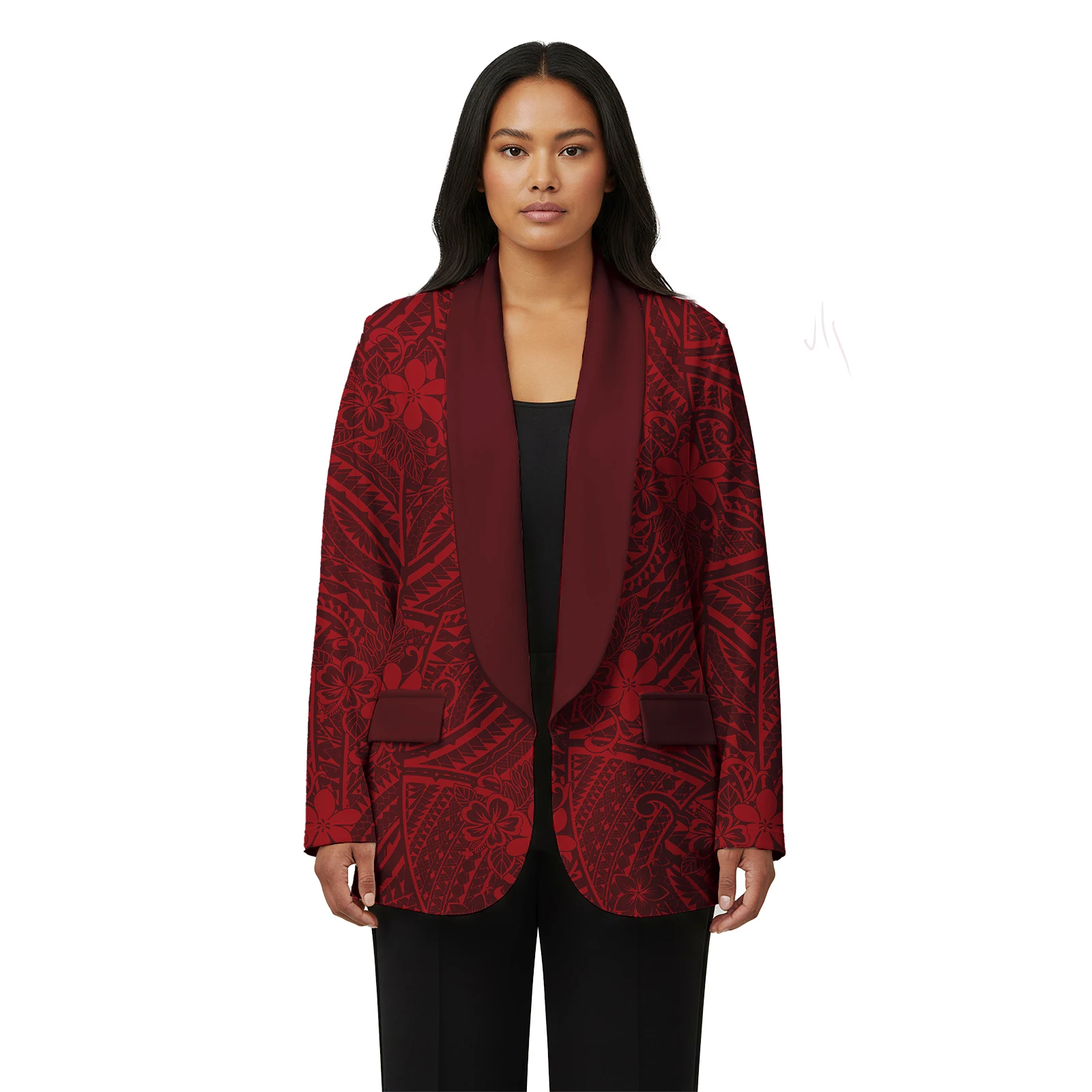 Hot Sale Holiday Island Print Clothes Polynesian Custom Classic Women Suit Set Samoan Tribal Long Sleeve Turn-down Collar Blazer