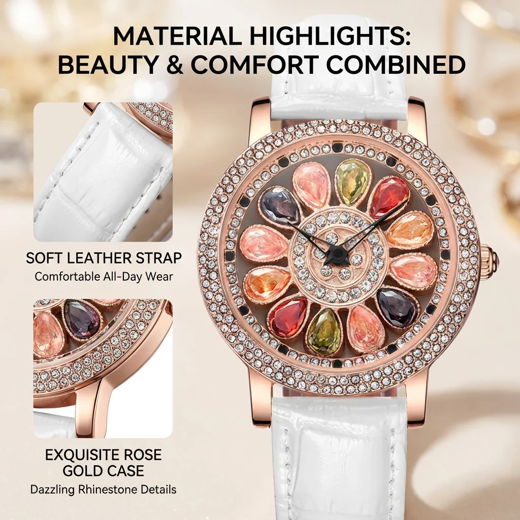 One Piece Women's White Belt Light Luxury Simple Style Colorful Candy Rotating Dial Quartz Watch