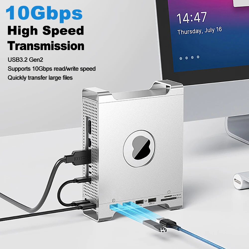 Docking station verticale per Mac Mini M4/M4 Pro con custodia per disco rigido SSD M.2 NVMe Porta SD/TF Supporto di espansione HUB per Mac Mini M4