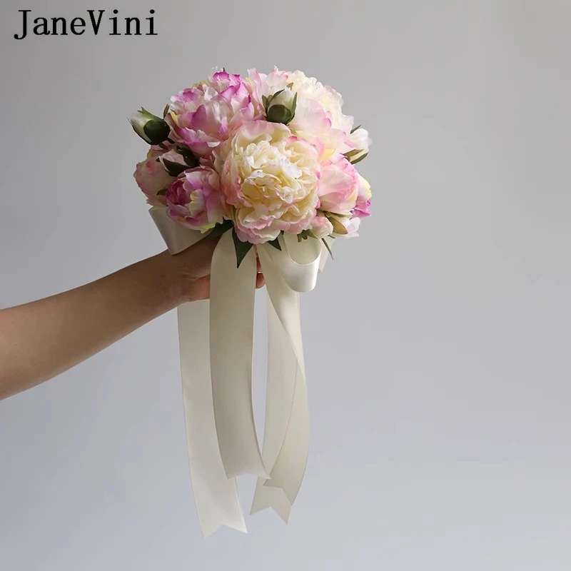 JaneVini 2025 baru desainer bunga pernikahan Peony merah muda buket pengantin buatan buket pengantin wanita Mariage Ramo De Boda De Novia