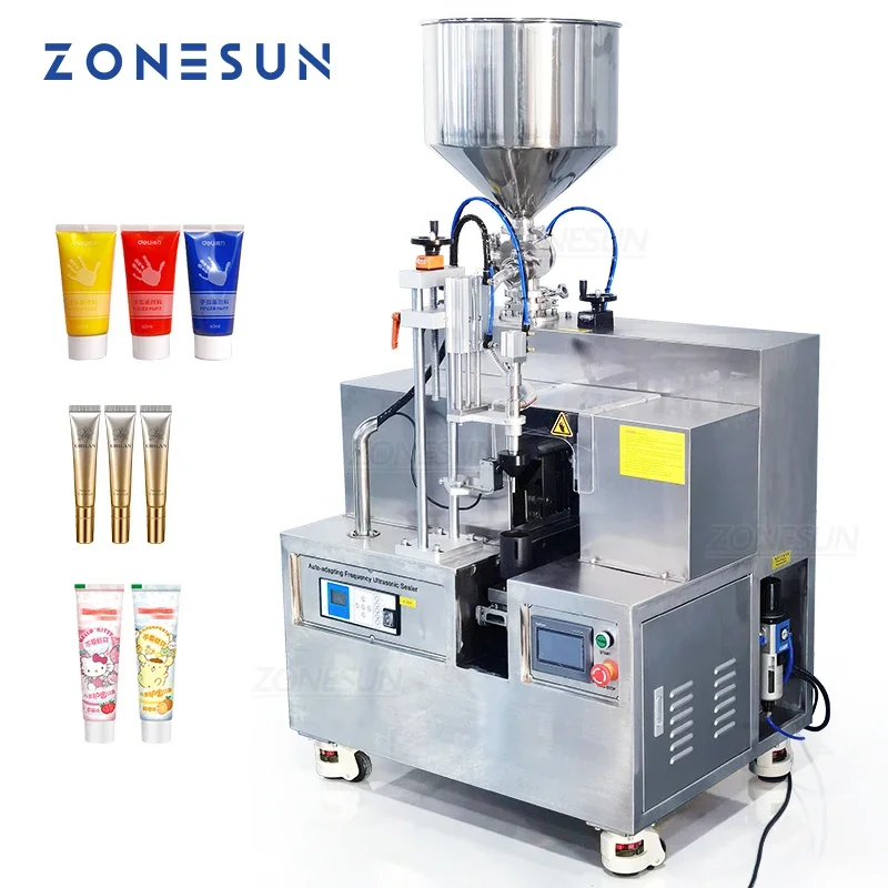 ZONESUN Semi Automatic Filling Ultrasonic Sealing Trimming Machine Cream Toothpaste Plastic Composite Soft Tube Pipe ZS-FS002U