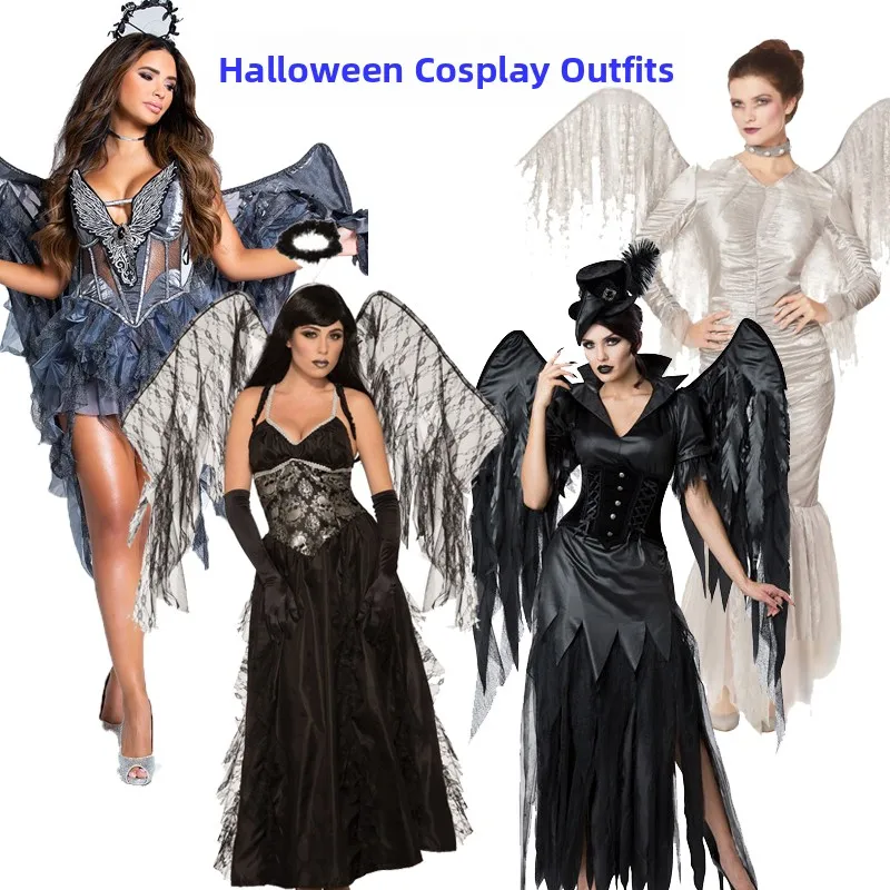 عباءة أزياء loween Bla White Angel Witch Ghost Bride Doctor Nurse للرجال والنساء من البوليستر للذقن التقليدية...