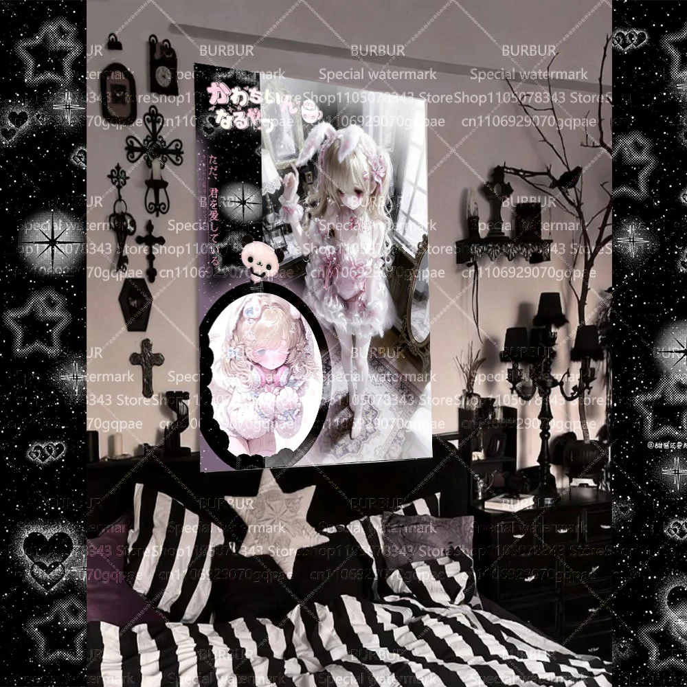 

Visual dark gothic style illustration tapestry for bedroom and dormitory decoration, interior photo background material