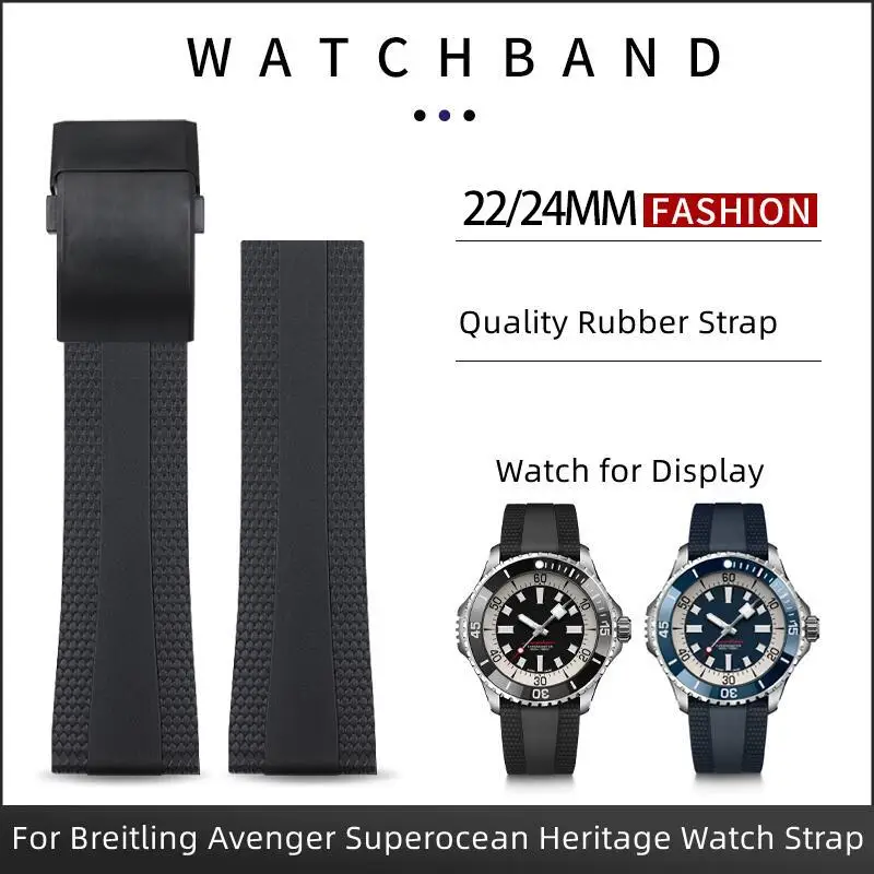 

BEFIA 22/24mm Soft Rubber Waterproof Mulicolour Silicone Watchband Fit Breitling Strap For Navitimer Avenger Bracelet Fold