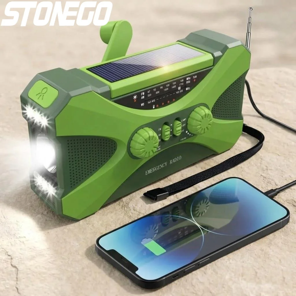 lampe-torche-led-solaire-rechargeable-portable-10000mah-avec-double-haut-parleur-radio-d'urgence-et-alarme-sos