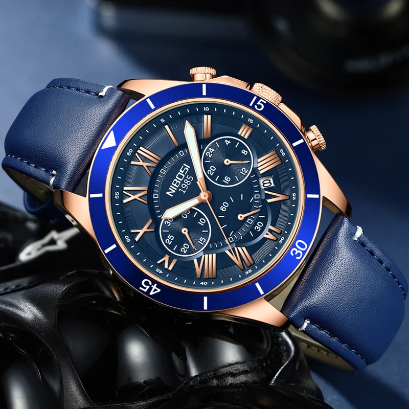 

NIBOSI Luxury Sports Watch for Man Waterproof Luminous Date Chronograph Men Watch Leather Quartz Men's Watches Relogio Masculino