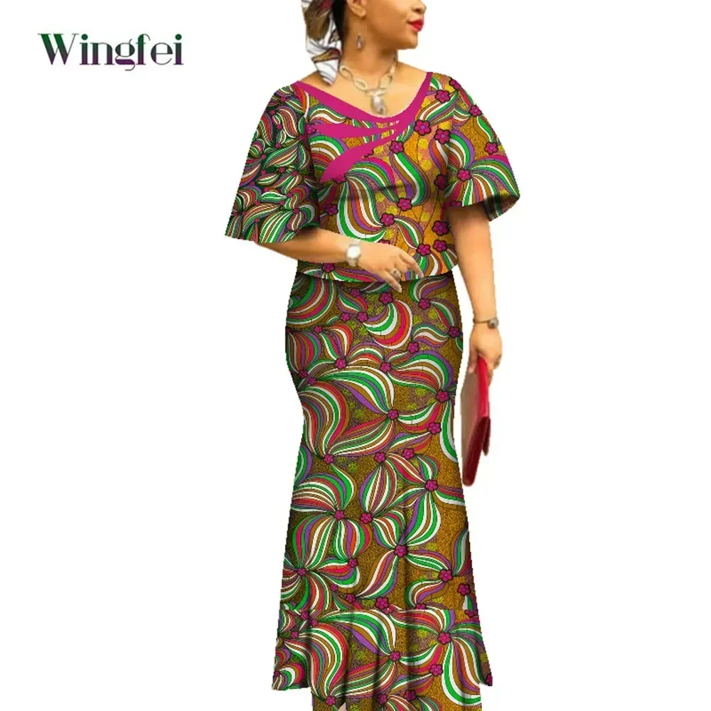 African Clothes for Women Ankara Print African Skirt and Top Set 2 Pieces Dashiki Party Evening Gowns African Boubou WY4561