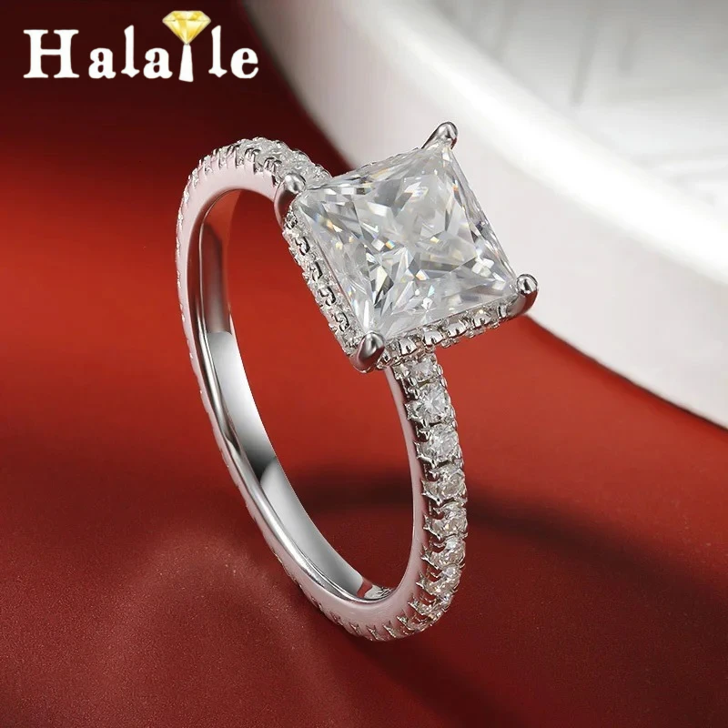 Halaile 2.6CT Princess Cut Full Moissanite Ring Women Solitaire Wedding Promise Band 925 Silver Classic Engagement Fine Jewelry