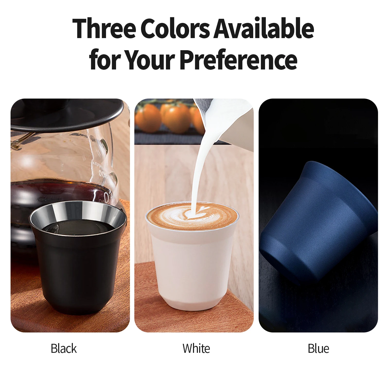 OANKR Stainless Steel Insulated Coffee Mugs 80ml 160ml Double Wall Coffee Cups, Shatterproof Cups for Cold and Hot Drinks