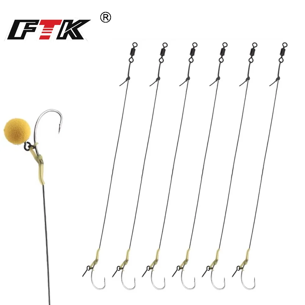 FTK 6-teiliges Geflochtenes Karpfenangel-Haarrig mit Haken, 20cm Vorfach, Feeder-Gruppenrig, Angelzubehör für Süßwasser