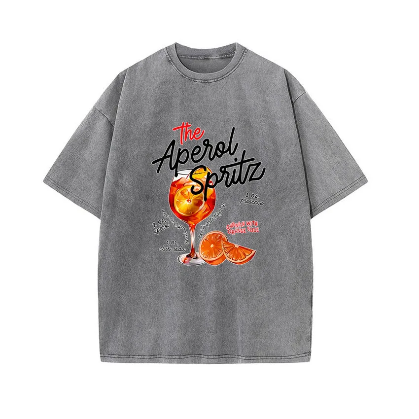 

Iced Lemon Wine Beverage Print Vintage Washed Graphic Tees Men Harajuku Cotton Casual Short Sleeve Tshirt Boys Girls Tops Unisex