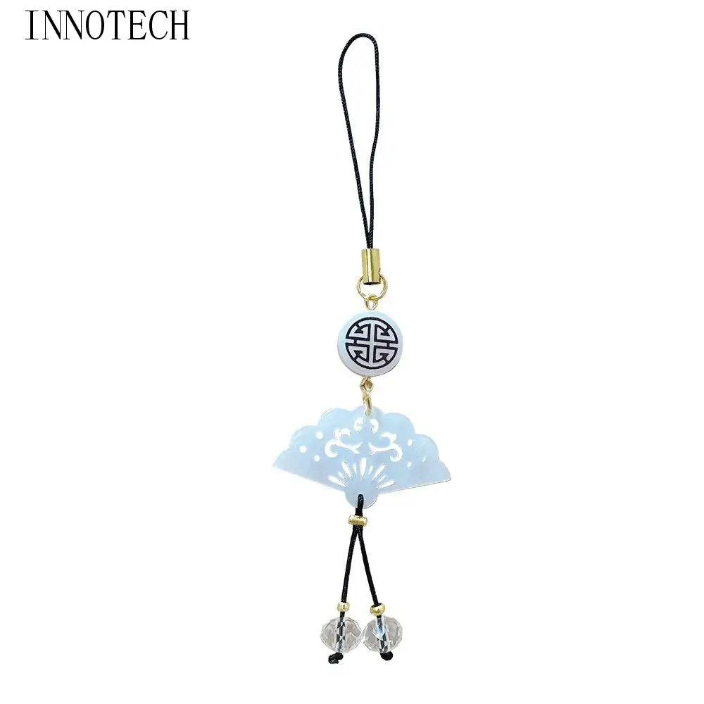 

Keyring Chinese Style Phone Pendant Fan Retro Mobile Phone Chain Beaded Four Leaf Clover Mobile Phone Strap Jewelry Gift