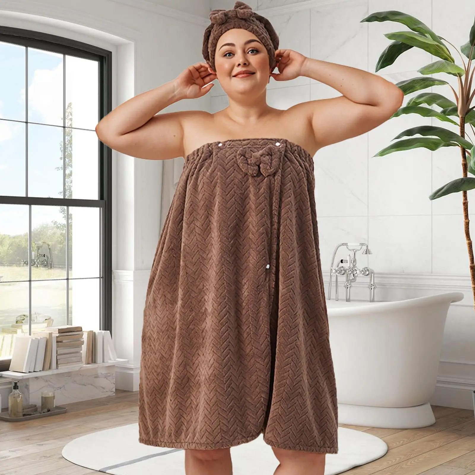 Womens Towel Wrap Adjustable Double Buckle Cloth Bathrobes Women's Soft Wrap Towel Full Length For Mom Sister Travel Pool Home
