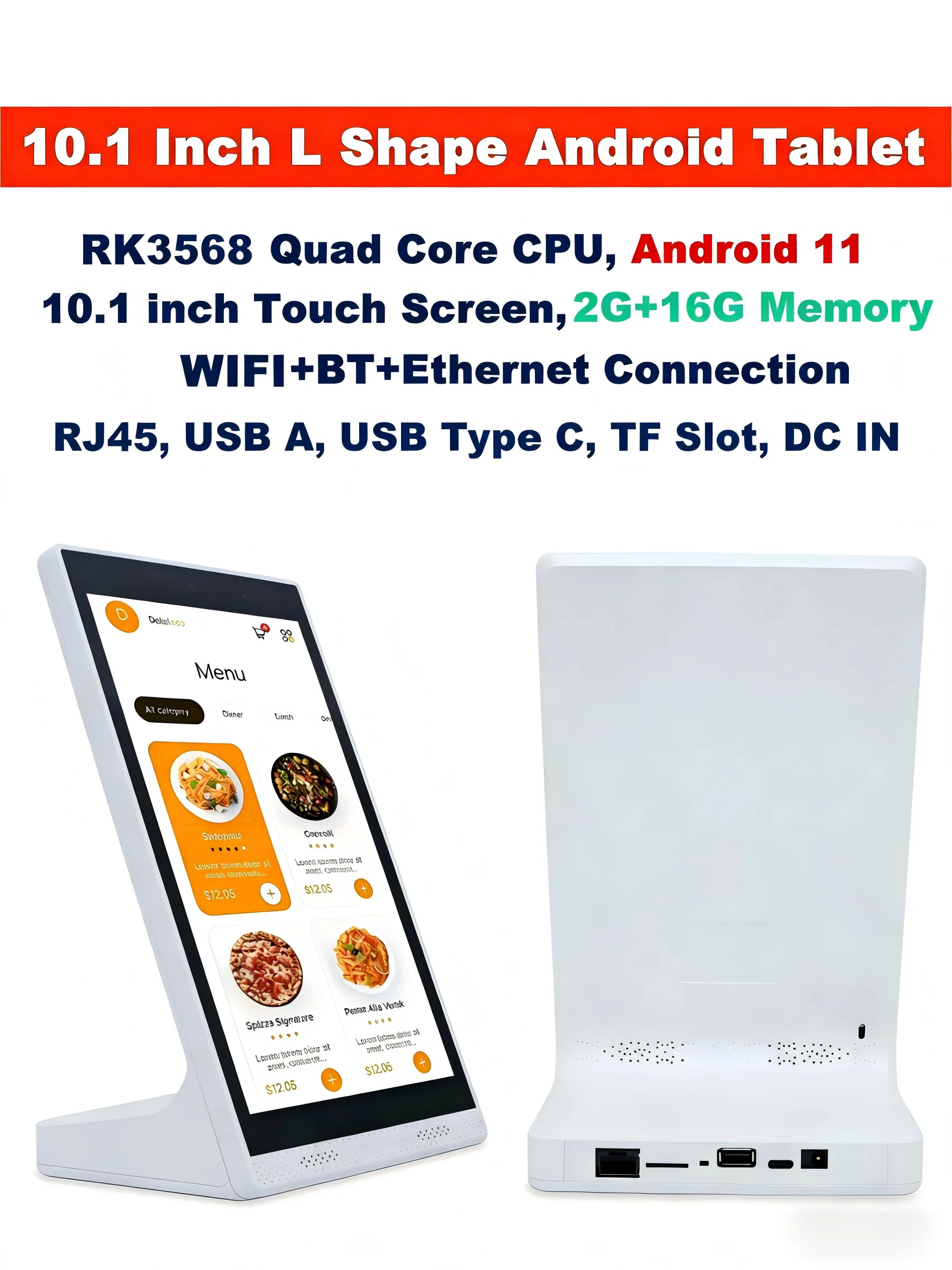 L Shape 10.1 Inch Android Desktop Tablet Touch Screen Display Restaurant Menu Customer Ordering All in One POS Mobile Tablet