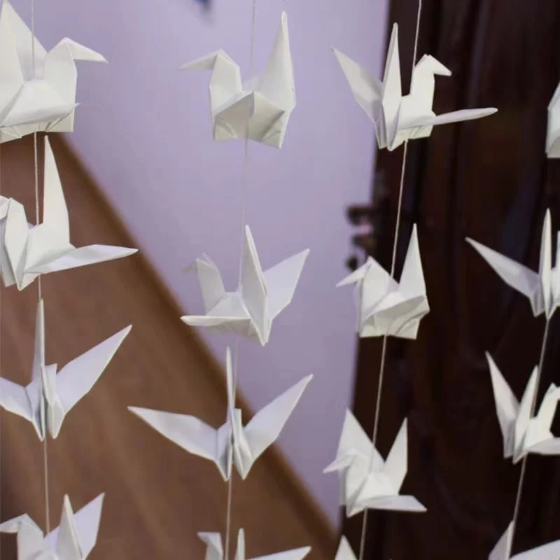 200Pcs 10Strings Premade Thousand Origami Paper Crane on String White Dove Garlands For Wedding Valentine\'s Day Party Decoration