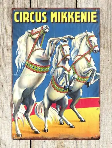 retro home decor circus mikkenie triple horses metal tin sign