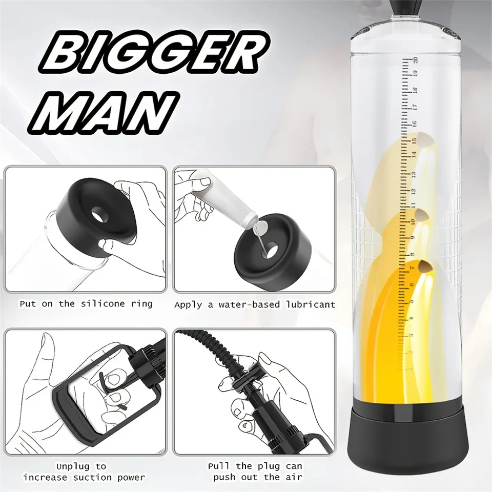 Pump for Enlargement, Erection, Vacuum Pump with 4 Suction Levels, Pump Masturbator with 1 Silicone Sleeves, Sex Toy for Men