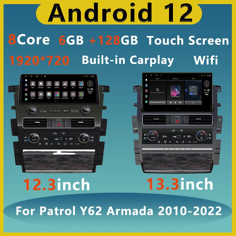 LCD Dashboard Controls Car Steering Wheel Assembly, Android Screen GPS Radio Interior Kit for Nissan Patrol Y62 Armada 2010-2022