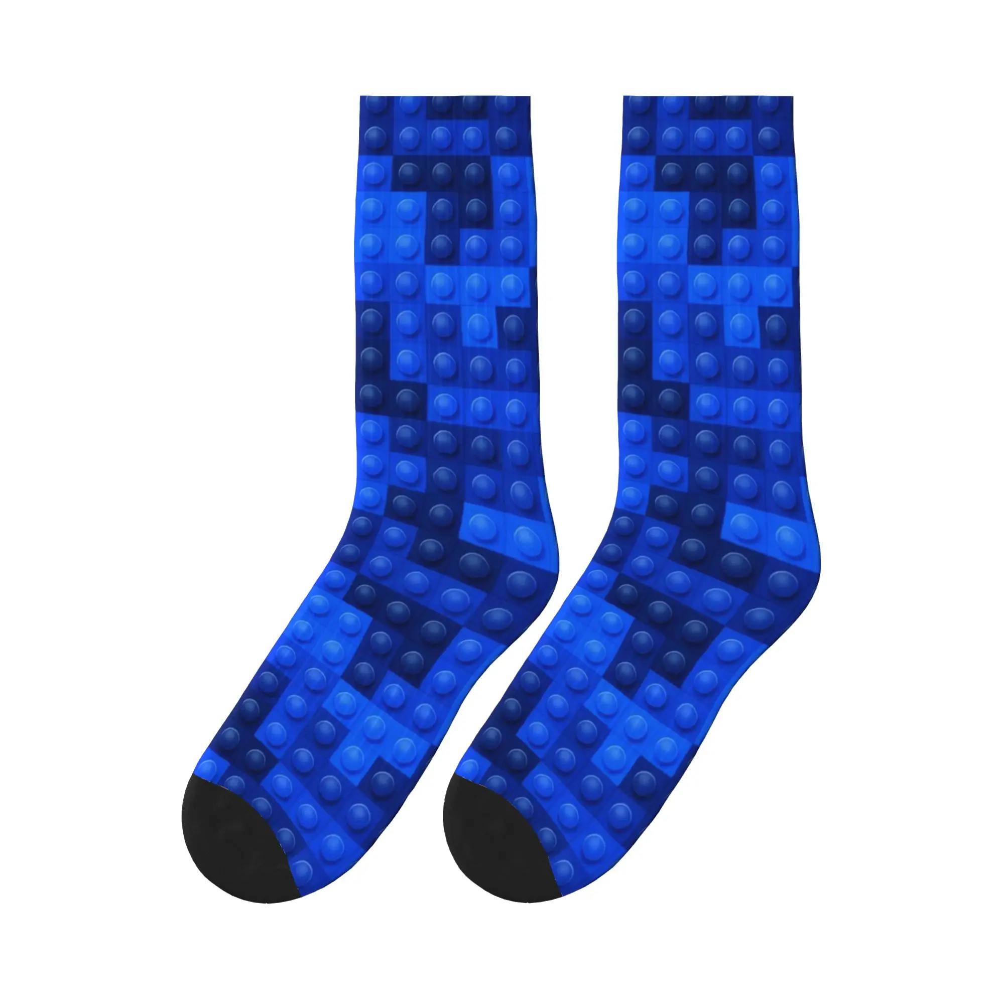 Women Men Socks Blue Gradient Building Blocks Pattern  Stockings Autumn Retro Comfortable Socks Printed Cycling Anti Sweat Socks