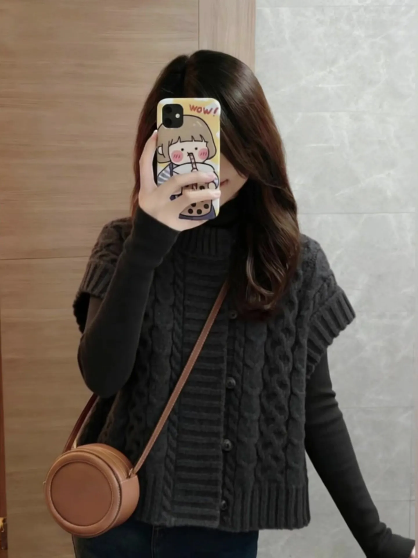 

Deep ey Knitted High Collar Vest Layering Faion Winter New Arrival Women's Comfortable Fit Long Sve Wool Blend