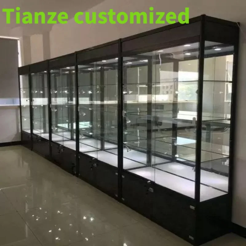 

(customized)Aluminum Frame Display Cabinet LED Light Glass Display Show Adjustable Shelves Smoke Shop Accessories Glass Sho