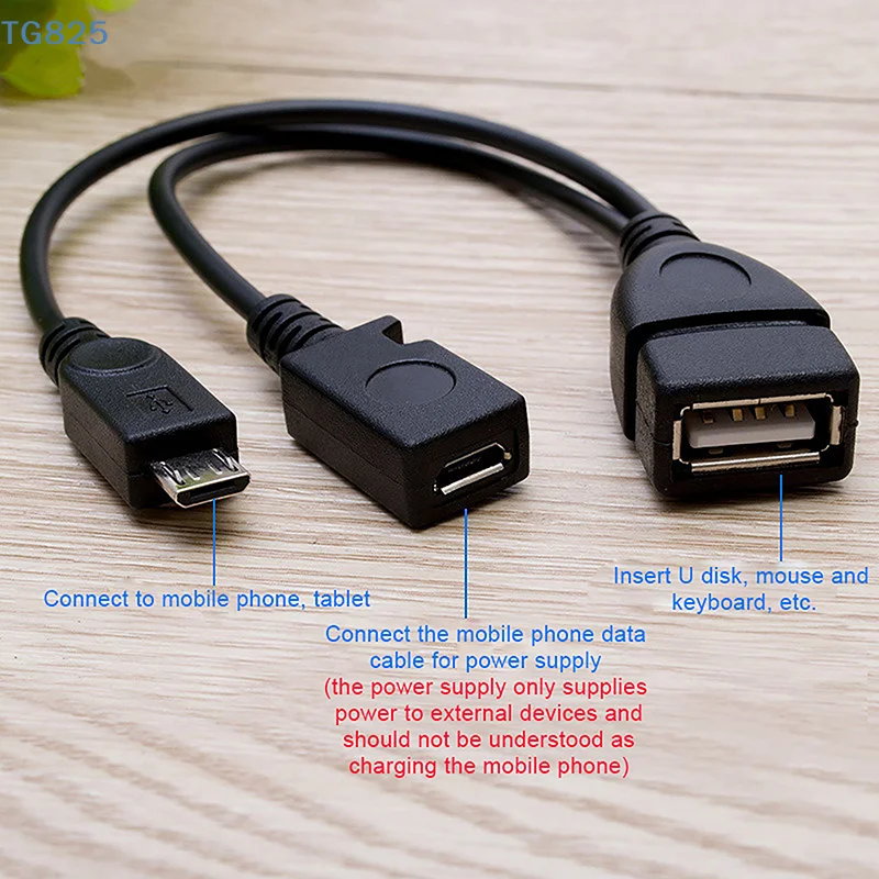 【AN】【SA】1Pc 20cm 2 In 1 Micro USB Host Power Y Splitter USB 2.0 Port Terminal Adapter OTG Cable