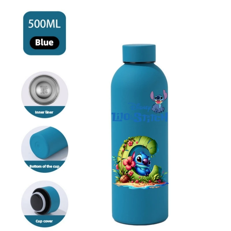 500Ml Disney Lilo Stitch ถ้วยน้ําสแตนเลสขวดน้ํากีฬามูลค่าสูงกลางแจ้งขนาดใหญ่ความจุ Camping ดื่มเครื่องมือ