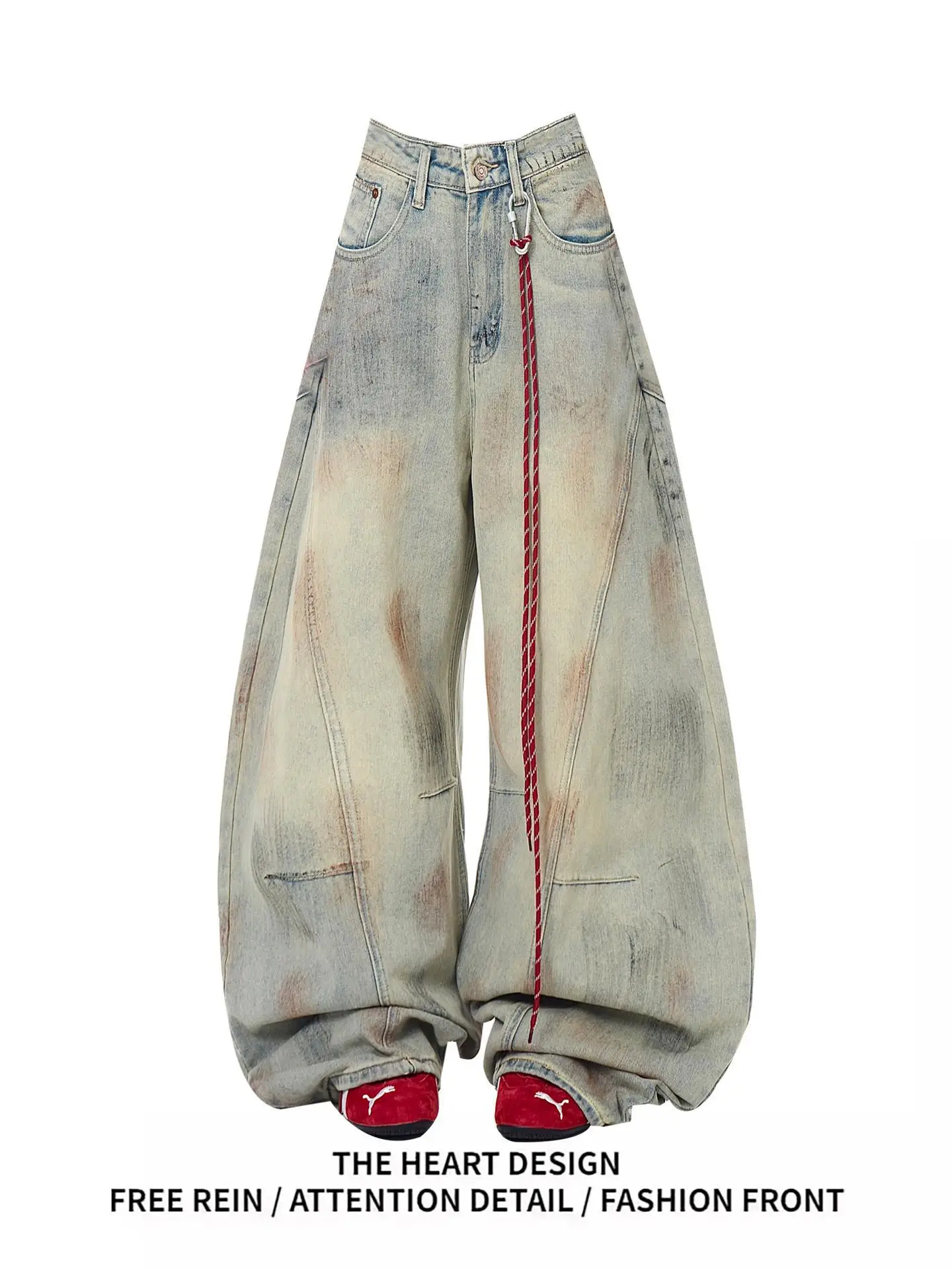 

Джинсы женские свободного кроя с эффектом потертости, широкие штанины, в стиле American High Street, трендовые, осенние, новинка