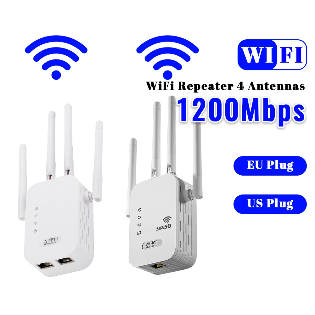 

1200Mbps Wi-Fi Signal Booster with WAN/LAN Port Dual-Band 2.4GHz/5GHz WiFi Signal Amplifier 4 Antennas Network Expander for Home