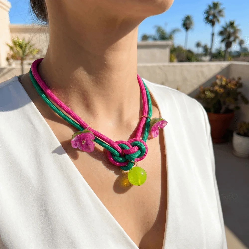 Exaggerated Bow Pearl Knotted Design Necklace Leaves Starfish Scallops Colorful Drawstring Pendant Chunky Trendy