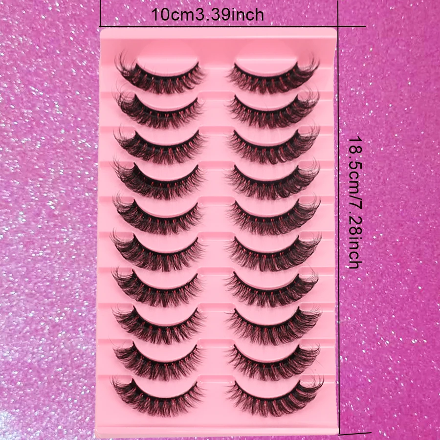 10ペアのつけまつげ、ナチュラルシミュレーションステージメイク、3DブラックステムDDロールDHストライプ、テールウィング付き斜めフライングつけまつげ