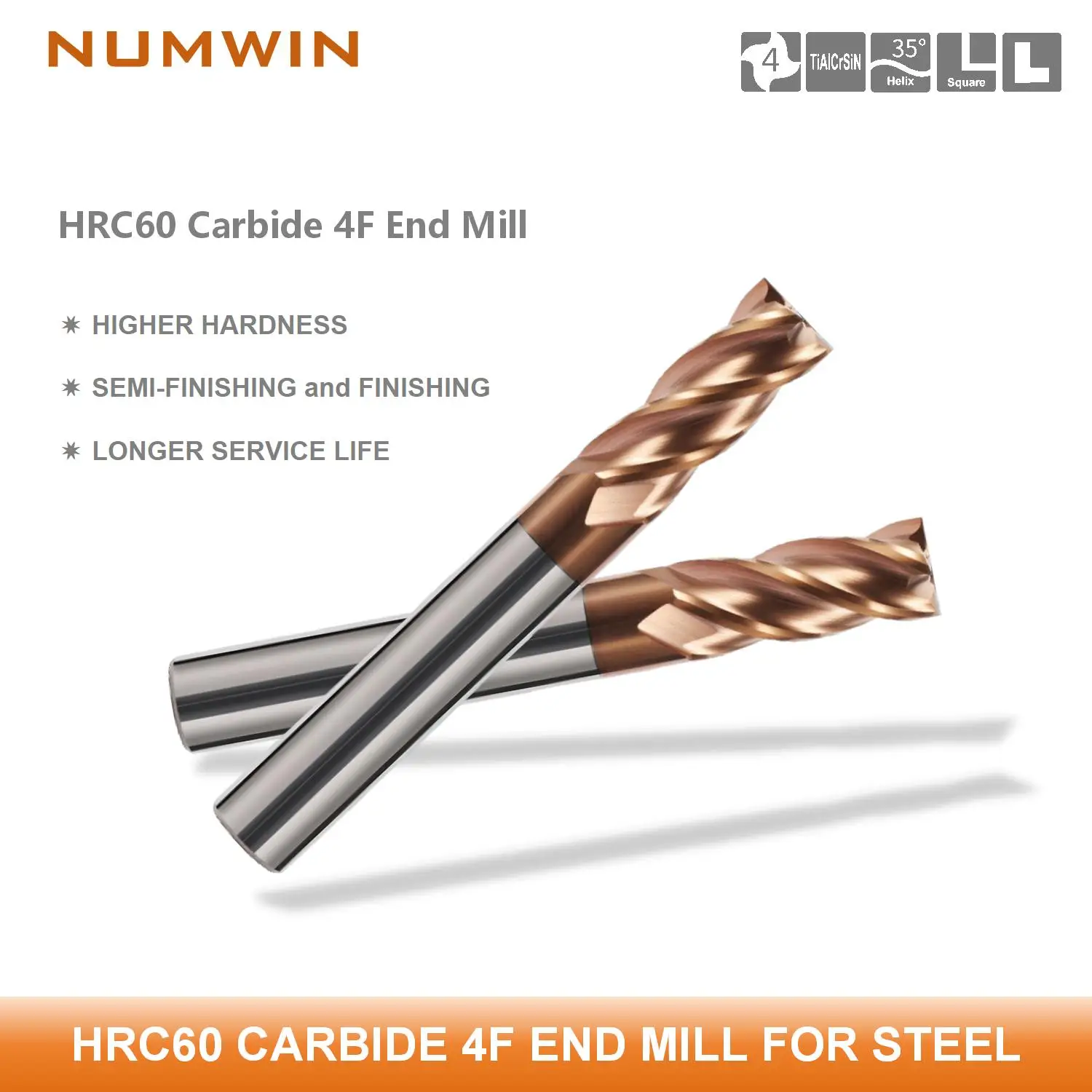 

HRC60 4-Flute Carbide Milling Cutter Professional CNC Router Bit Tungsten Carbide End Mill Hardened Metal Cutters Milling Tools