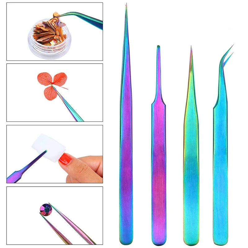 1Pcs Colorful Eyelashes Tweezers Superhard Tweezers High Precision Anti-static Tweezer for Eyelash Extension New Stainless Steel