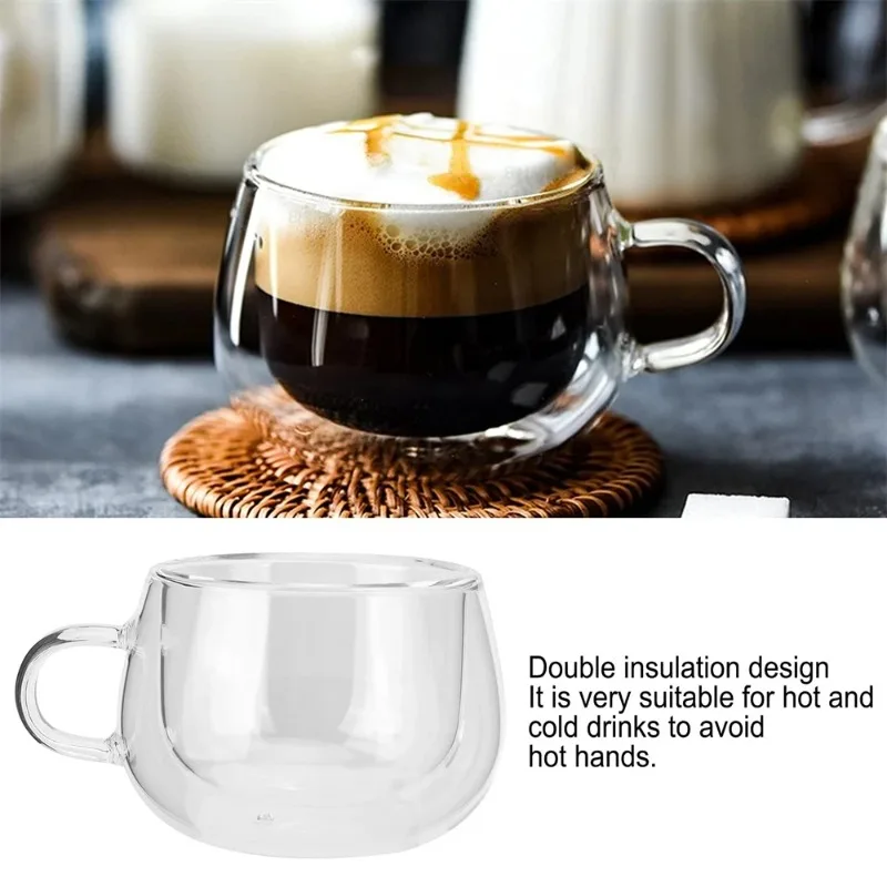 1pc Double Wall Glass Coffee Cup with Handle 150-350ml Heat Resistant High Borosilicate Glass Mug for Cold Juice Milk Coffee