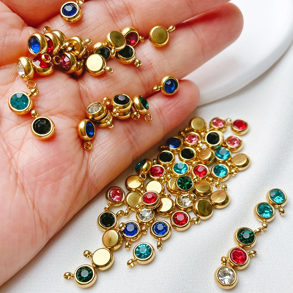 20pcs 6mm Stainless Steel Rhinestone Bead Gold Color Crystal Pendants for DIY Earrings Necklace Bracelet Jewelry Making Charms