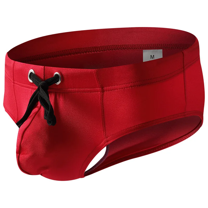 

Мужские плавки Треугольные плавки с низкой талией, однотонные эластичные двухслойные плавки, мужские трансграничные 3077-SJ