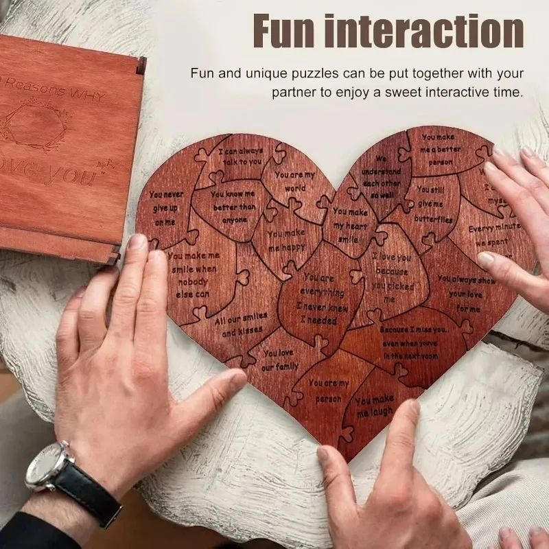 Valentine's Day 20 Reasons to Love You Jigsaw Puzzle, Romantic Wedding Anniversary Gift for Her, 1000 PC Heart Shaped Puzzle Box
