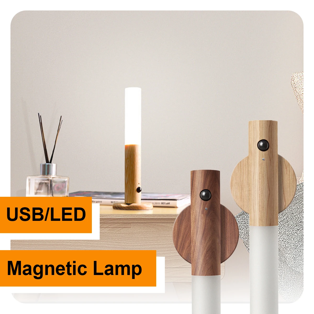 Portable LED Night Light Magnetic Attraction Walnut/Ash Wood Shell Color Wall Lamp Human Body Induction Corridor Light for Home