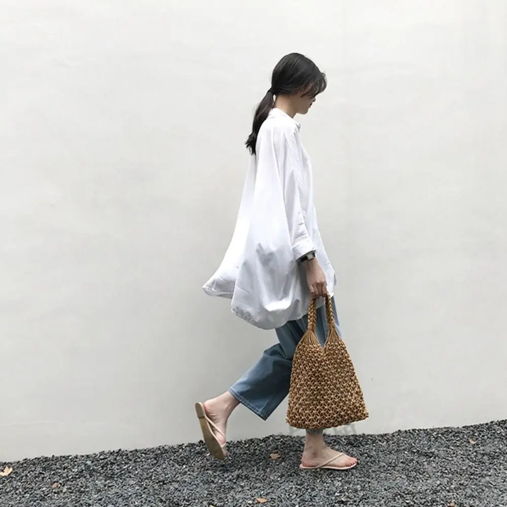 New Hand-Woven Straw Bag Women Handmade Hollow Handbag Female Rattan Shoulder Bag Summer Casual Travel Beach Tote Purse