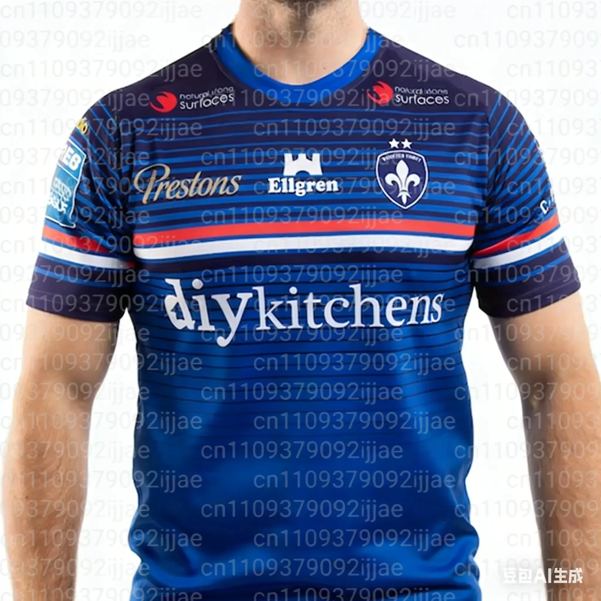 2026 Neue Wakefield Trinity Rugby Sportbekleidung UK Family Edition Rugby Freizeit Schnelltrocknendes Trainings-Kurzarm-T-Shirt – Detail 5
