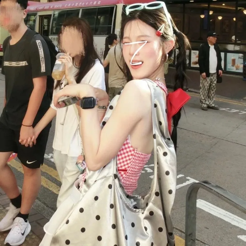 All Match Dots Office Lady High-capacity Shoulder Underarm Bag Vintage Grunge Women Handbags Y2k Aesthetic Ins Simple Tote Bags