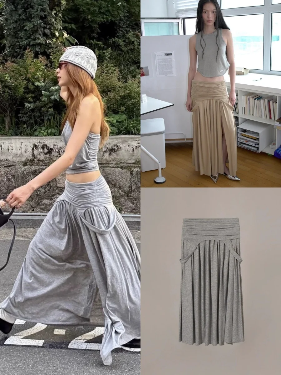 

Новая летняя расклешенная юбка-жилет Dr Two-Way Wear плиссированная трапециевидная юбка с высокой талией, длинная однотонная женская юбка для поездок на работу