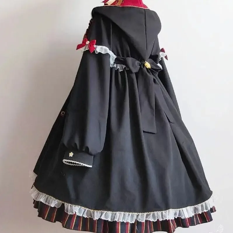 Coalfell-vestido de Lolita gótico japonés para mujer, Vintage, negro, vestidos de cintura alta para niñas, disfraz de Cosplay