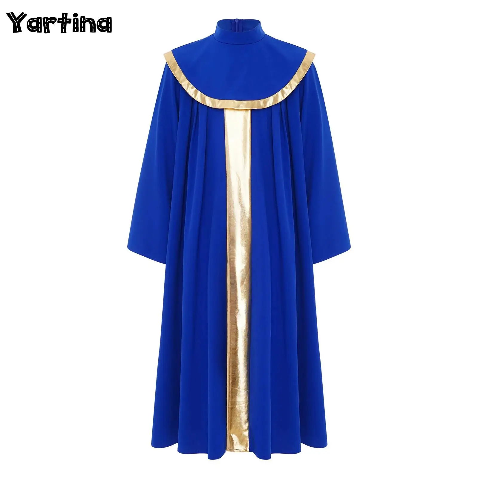 

Boys Girls Choir Robe Worship Praise Dance Costume Christian Priest Performance Theme Party Costume Metallic Pleated Grown