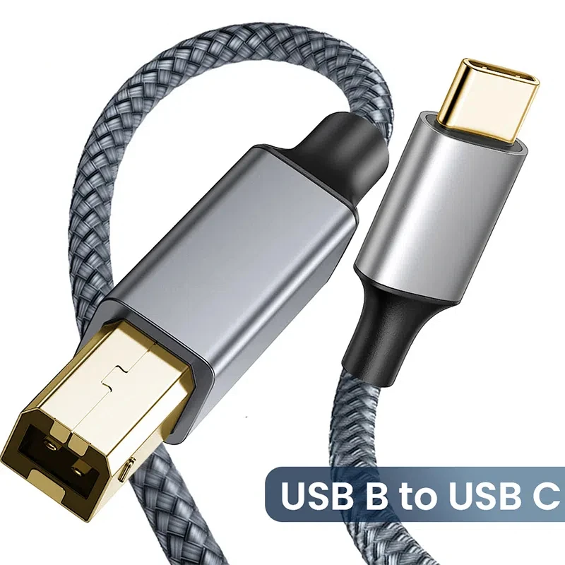 USB B to USB C Printer Cable, Type C Printer Cord Nylon Braided Wire for Yamaha Casio Digital Piano DJ Controller