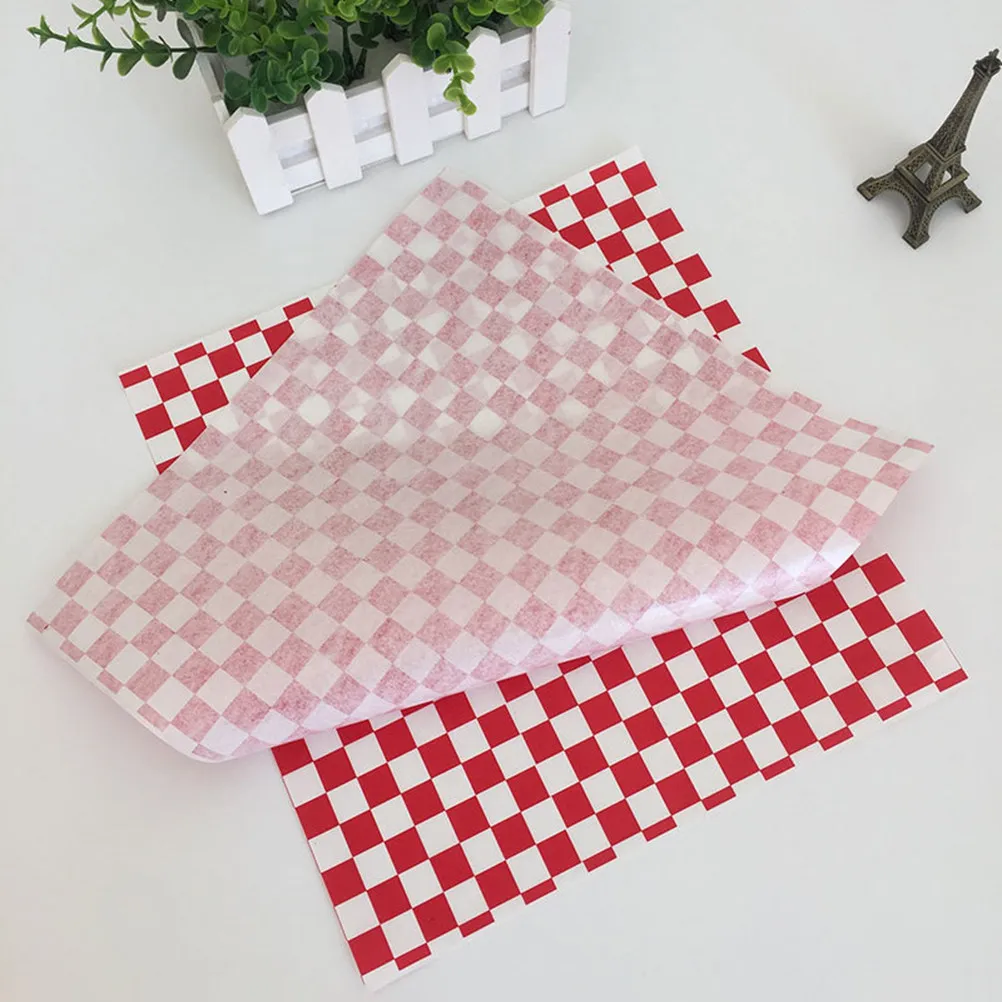 100Pcs Food Oil Absorbing Paper For For Baking Cookies Red White Checkered Sheets Grade Nonstick Wrap