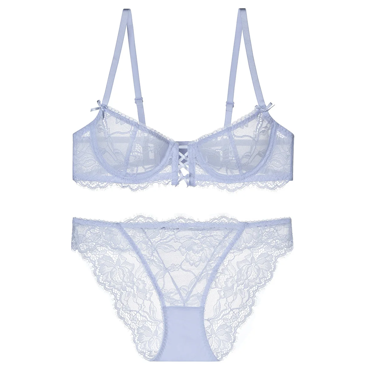 Lace Bra Set Women Thin See Through Lingerie Flower Embroidery Underwear Elegant Bra and Panty Set