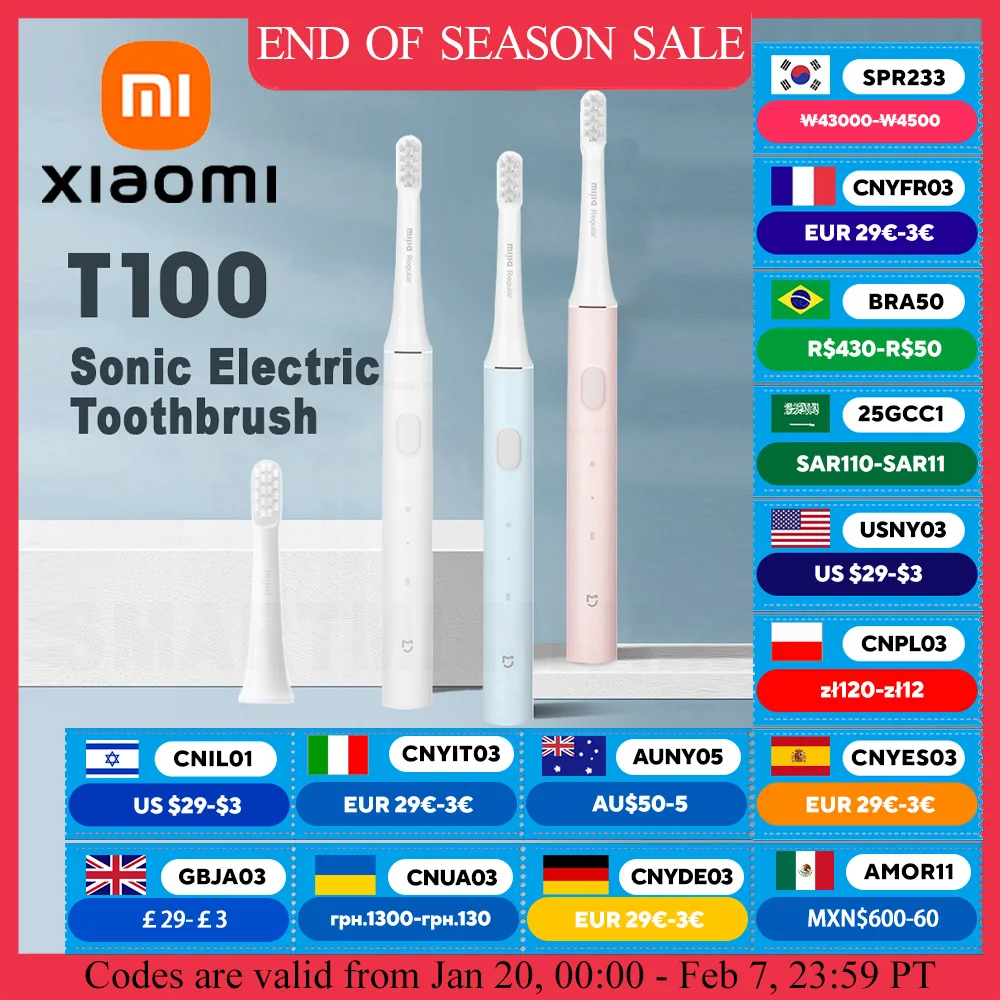 XIAOMI MIJIA Sonic Electric Toothbrush T100,battery life 30 day,16500RPM Vibration,USB Rechargeable IPX7 Waterproof Toothbrushes