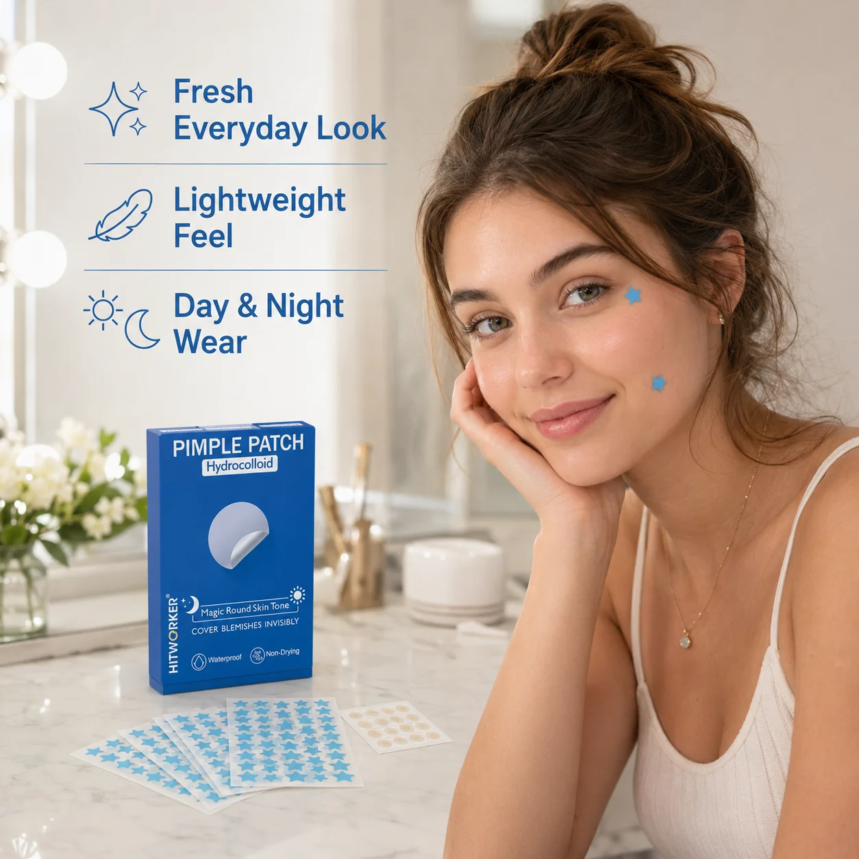 412Pcs Blue Star & Round Hydrocolloid Patches, Sealed Micro-Point Pimple Covers, Invisible Blemish Stickers for Face