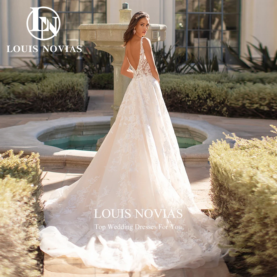 LOUIS NOVIAS-Vestidos De Novia De corte en A para mujer, traje De boda con tirantes finos, apliques De Organza, estampado Floral, 2024